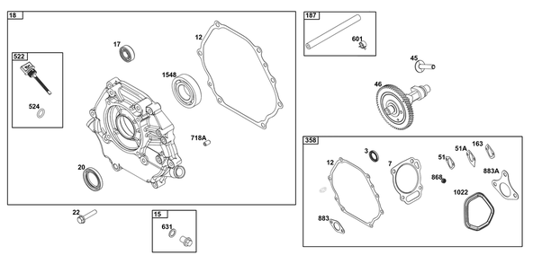 Crankcase Cover/Sump Group Diagram and Parts List for 25T237-0331-H5 200000 - 399999 Briggs and Stratton Engine